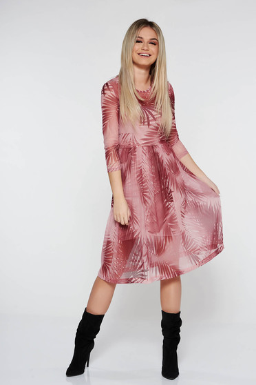 Rochie StarShinerS rosa de zi in clos din material transparent captusita pe interior