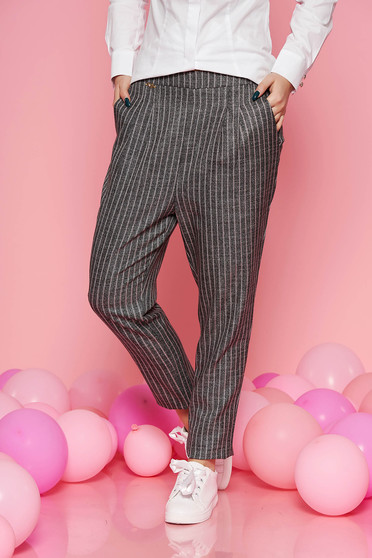 Pantaloni Fofy rosa office conici cu talie inalta din stofa neelastica cu buzunare