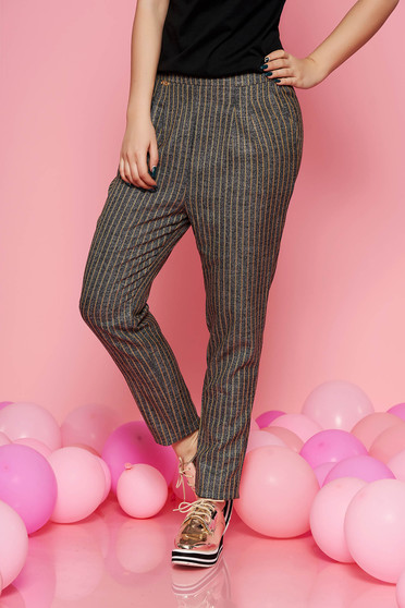 Pantaloni Fofy mustarii office conici cu talie inalta din stofa neelastica cu buzunare