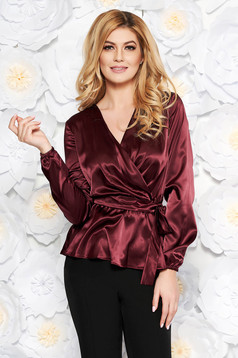 StarShinerS burgundy elegant flared women`s blouse from satin fabric ...