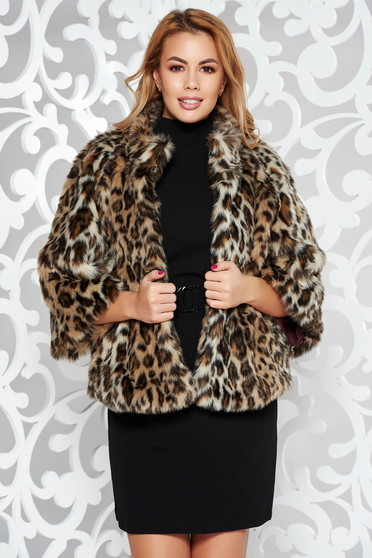 Brown animal print ecological fur with easy cut with inside lining