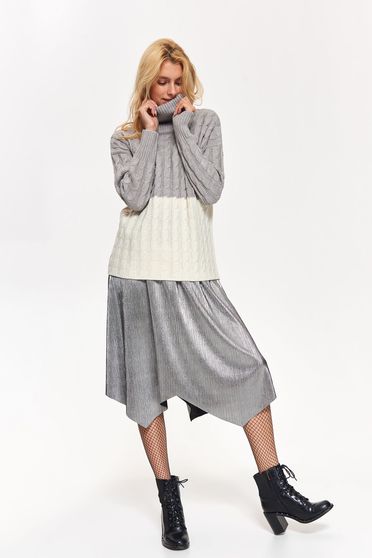 Pulover Top Secret gri casual cu croi larg pe gat din material tricotat