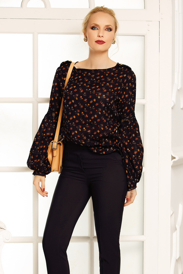 Bluza dama Fofy maro-inchis cu croi larg cu maneci bufante