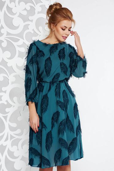 Darkgreen elegant midi cloche dress from veil fabric with inside lining with elastic waist