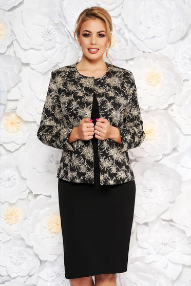 Compleu auriu elegant cu rochie tip creion si sacou cambrat