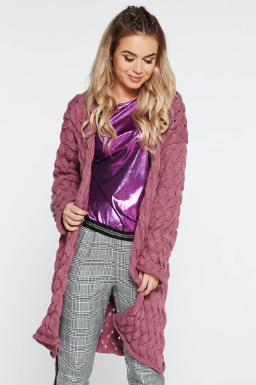 SunShine purple casual cotton knitted cardigan with easy cut