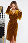 StarShinerS mustard occasional velvet dress with elastic waist accessorized with tied waistband 2 - StarShinerS.com
