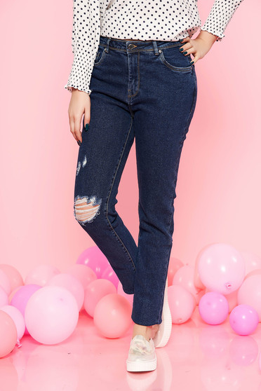 Blugi Top Secret albastri skinny cu talie medie din bumbac cu buzunare