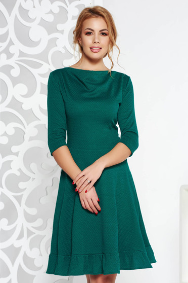 StarShinerS green midi office cloche dress from elastic fabric with 3/4 sleeves