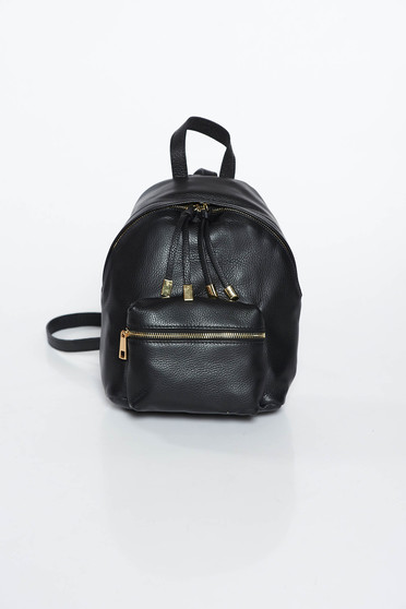 Black casual backpacks natural leather with metal accessories