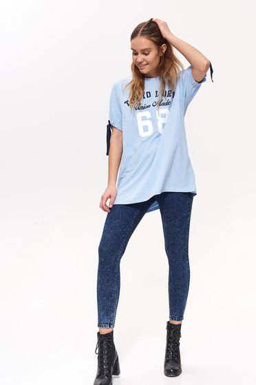 Tricou Top Secret albastru casual cu croi larg cu maneci scurte din bumbac