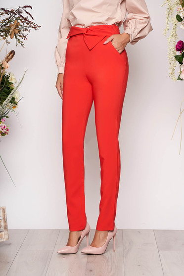 Pantaloni LaDonna corai office cu talie inalta din stofa usor elastica cu buzunare