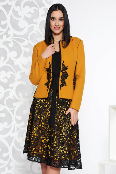 LaDonna mustard elegant lady set from 2 pieces with embroidery details long sleeved
