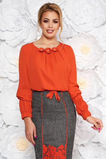 LaDonna bricky office flared women`s blouse from veil with floral details with inside lining