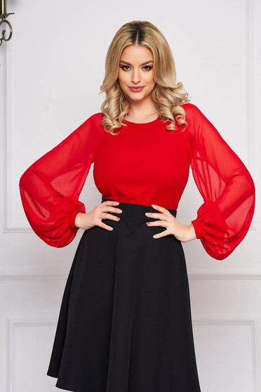 Bluza dama StarShinerS rosie eleganta cu un croi mulat din material usor elastic cu maneci din voal