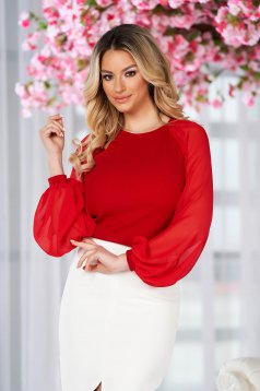 StarShinerS red elegant women`s blouse with veil sleeves with tented cut