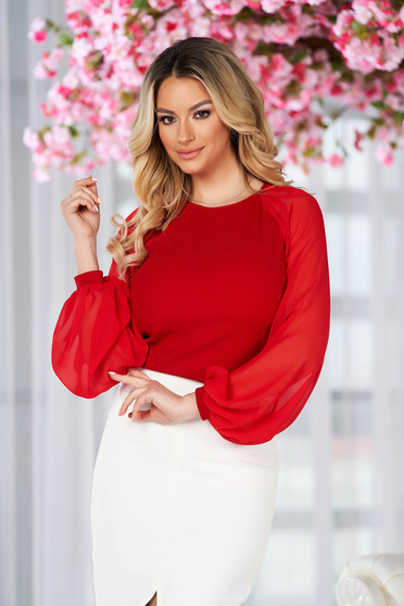 Bluze rosii scurte, Bluza dama StarShinerS rosie eleganta cu un croi mulat cu maneci din voal - StarShinerS.ro