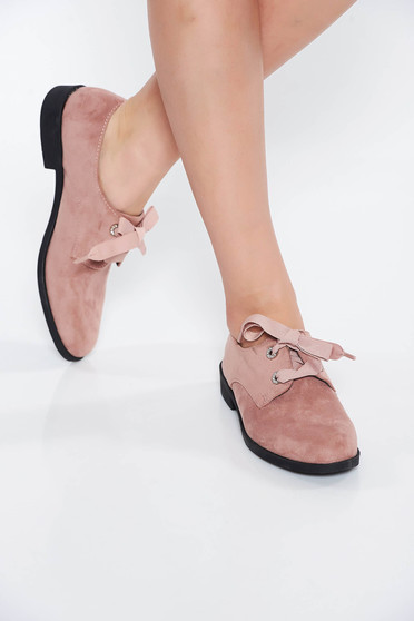 Pantofi roz deschis casual cu talpa usoara din piele ecologica cu siret