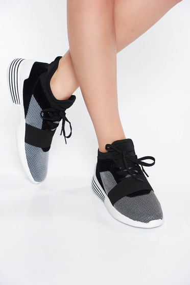 Pantofi sport negru casual cu talpa joasa cu siret