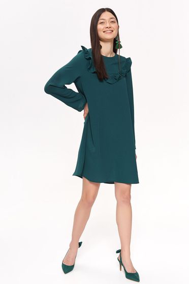 Rochie Top Secret verde de zi cu croi larg din material usor elastic cu volanase