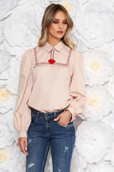 Bluza dama LaDonna crem casual cu croi larg din bumbac neelastic cu ciucuri