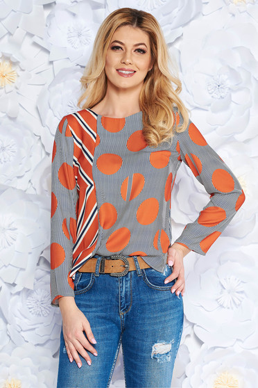 Orange women`s blouse office flared airy fabric long sleeved