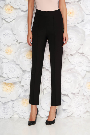 Pantaloni StarShinerS negri eleganti office cu talie inalta din material usor elastic cu buzunare