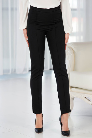 Pantaloni StarShinerS negri office conici din material usor elastic cu talie inalta
