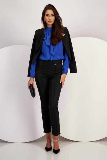 Trousers, High-Waisted Tapered Black Stretch Fabric Trousers - StarShinerS - StarShinerS.com