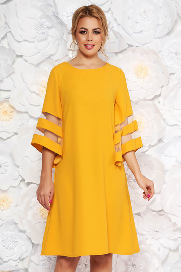 Rochie galbena eleganta cu croi larg din stofa neelastica maneci largi