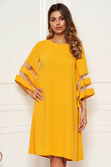 Rochie galbena eleganta cu croi larg din stofa neelastica maneci largi