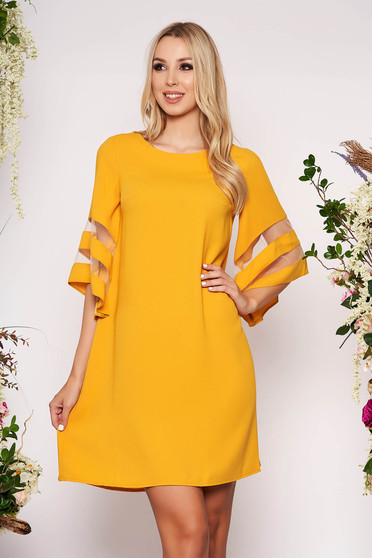Rochie galbena eleganta cu croi larg din stofa neelastica maneci largi