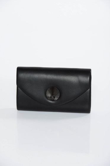 Black clutch bag from ecological leather long chain handle