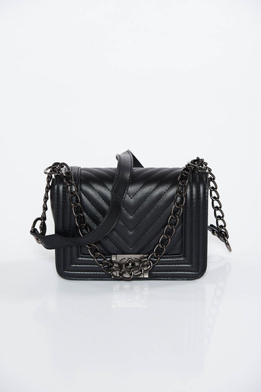 Black casual bag long chain handle from ecological leather