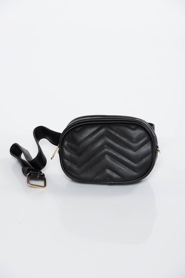 Geanta dama neagra casual din piele ecologica cu accesoriu tip curea