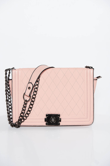 Lightpink casual bag from ecological leather long chain handle