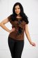 Brown women`s blouse from satin fabric texture with ruffle details loose fit - StarShinerS 1 - StarShinerS.com