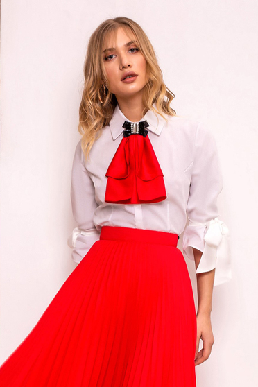 Camasa dama PrettyGirl rosie eleganta cu un croi mulat din material usor elastic cu maneci trei-sferturi