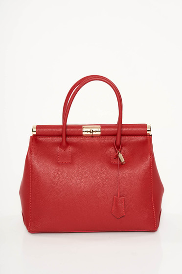 Red office bag from ecological leather medium handles
