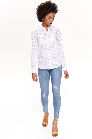 Camasa dama Top Secret alba casual cu croi larg din material vaporos cu buline cu maneci lungi