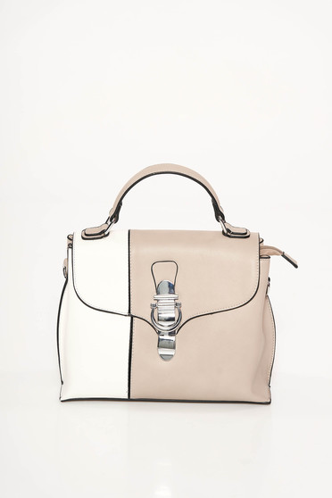 Cream office bag from ecological leather medium handles