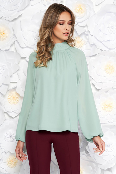 StarShinerS lightgreen elegant flared women`s blouse from veil fabric with inside lining long sleeved