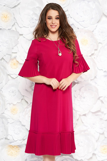Rochie fuchsia eleganta midi cu un croi drept din stofa usor elastica