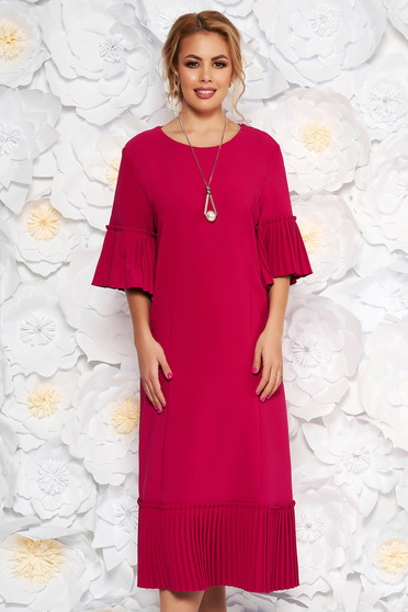 Rochie fuchsia eleganta midi cu un croi drept din stofa usor elastica