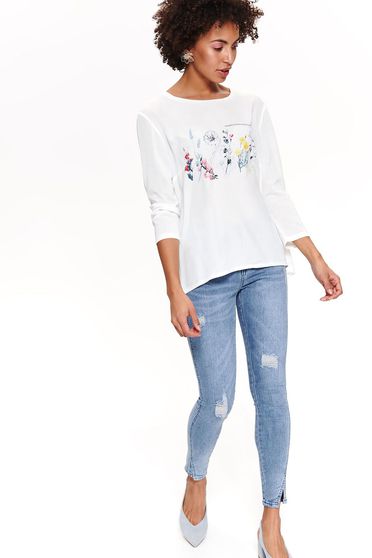 Bluza dama Top Secret alba casual cu croi larg cu maneci trei-sferturi