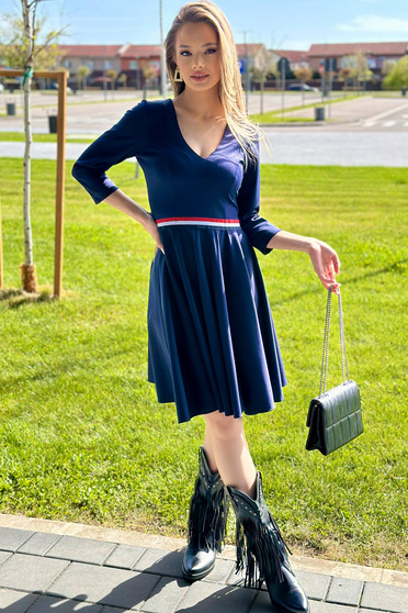 Online Dresses, Dark blue dress crepe cloche with v-neckline - StarShinerS - StarShinerS.com