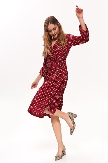 Rochie Top Secret rosie de zi midi din material subtire accesorizata cu cordon cu maneca 3/4