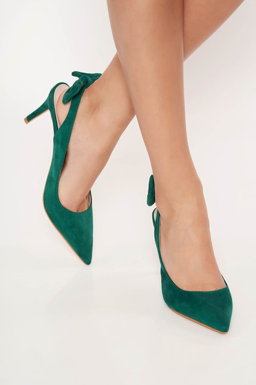 Top Secret green elegant shoes bow accessory slightly pointed toe tip