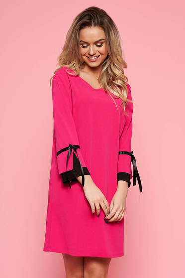 Rochie SunShine fuchsia eleganta din material elastic cu croi larg cu maneci trei-sferturi