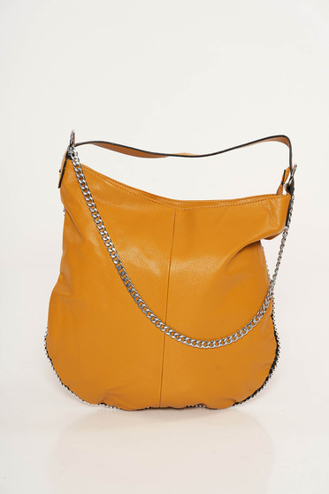 Geanta dama mustarie casual din piele ecologica accesorizata cu lant metalic